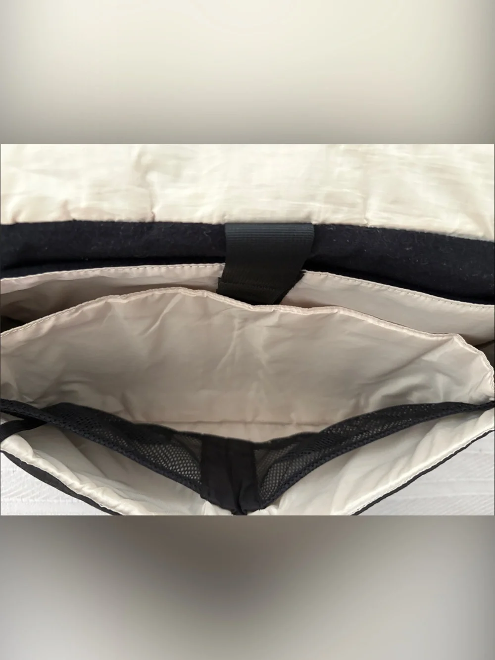 cotopaxi Black Messenger Bag with Cream Stripe